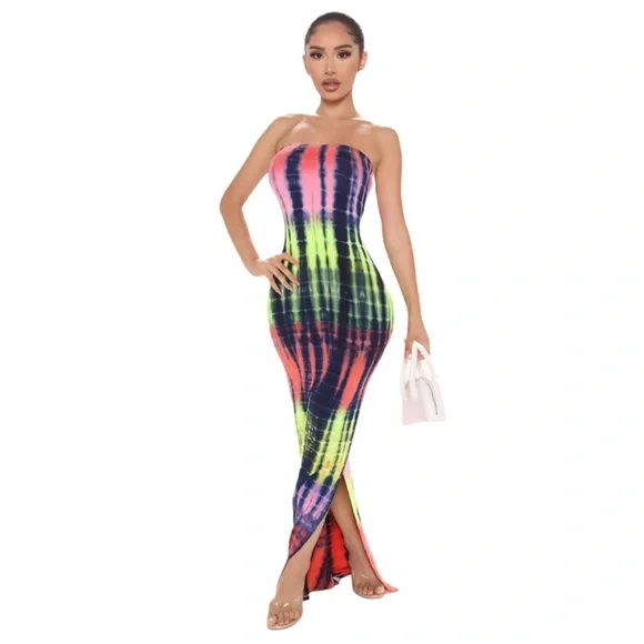 fashion nova tie dye maxi dress Long Sleeve Sweater Dress – slayboo